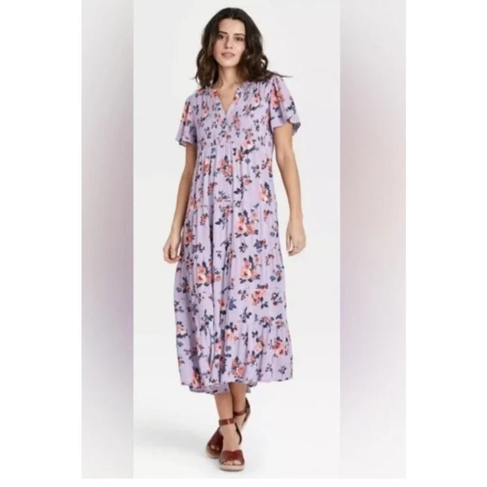 Knox Rose Womens Midi‎ Shift Dress Size M Beach Floral Boho Summer Cottagecore